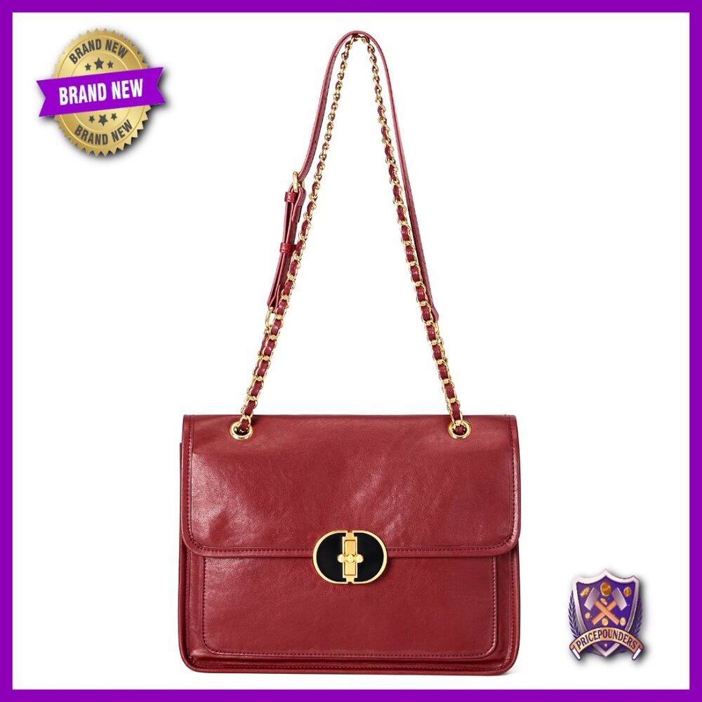 Genuine Leather Crossbody Bag With Chain Strap Adjustable Shoulder Purse Clutch
